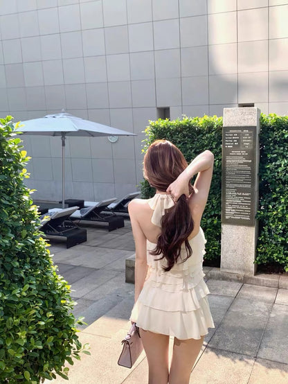 Beige Flo Bareback Layered Dress