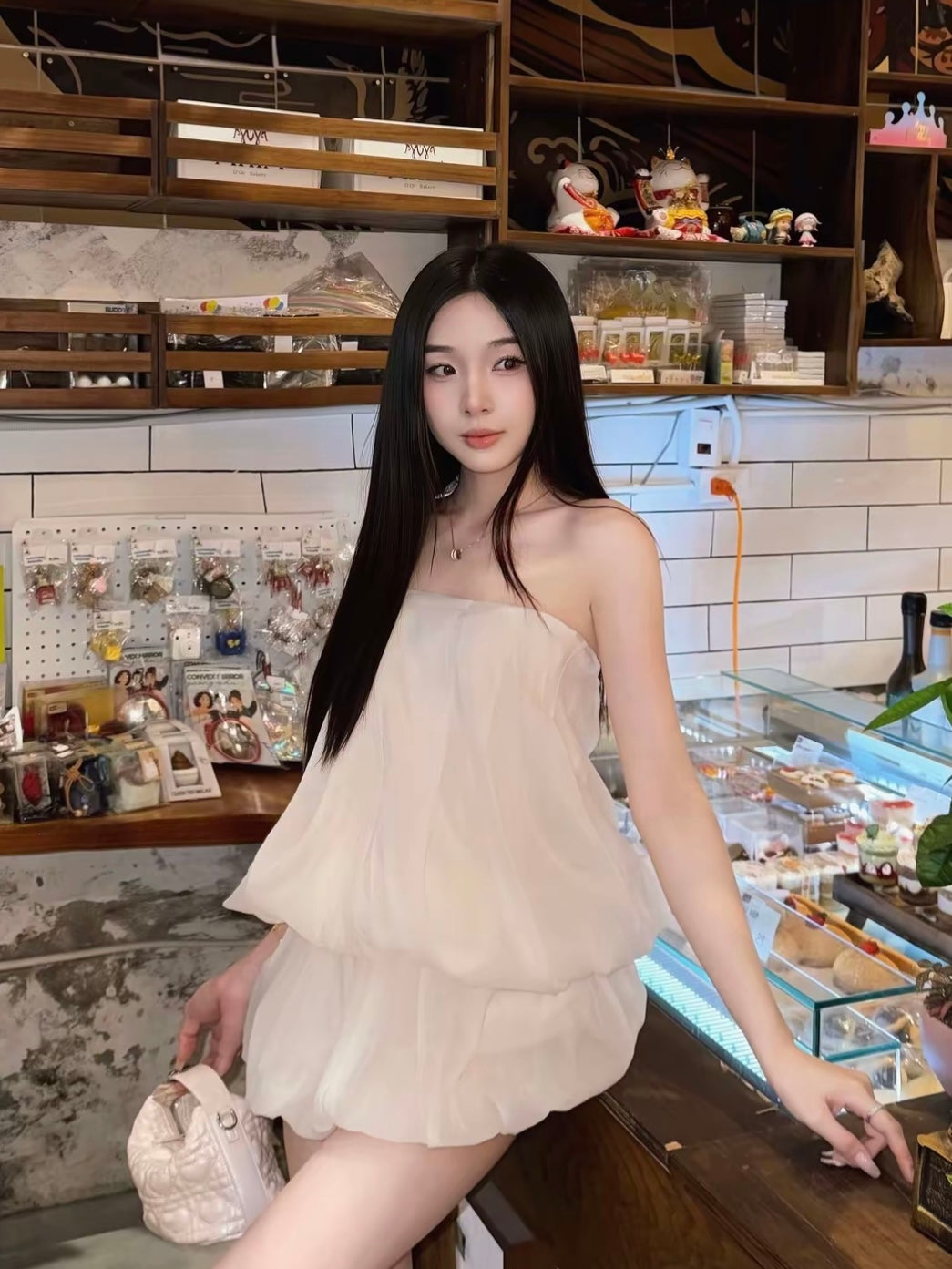 Cream Tube Top + Skort Skirt