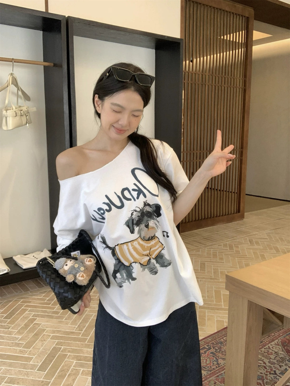 Schnauzer Off Side Shoulder Top Tee