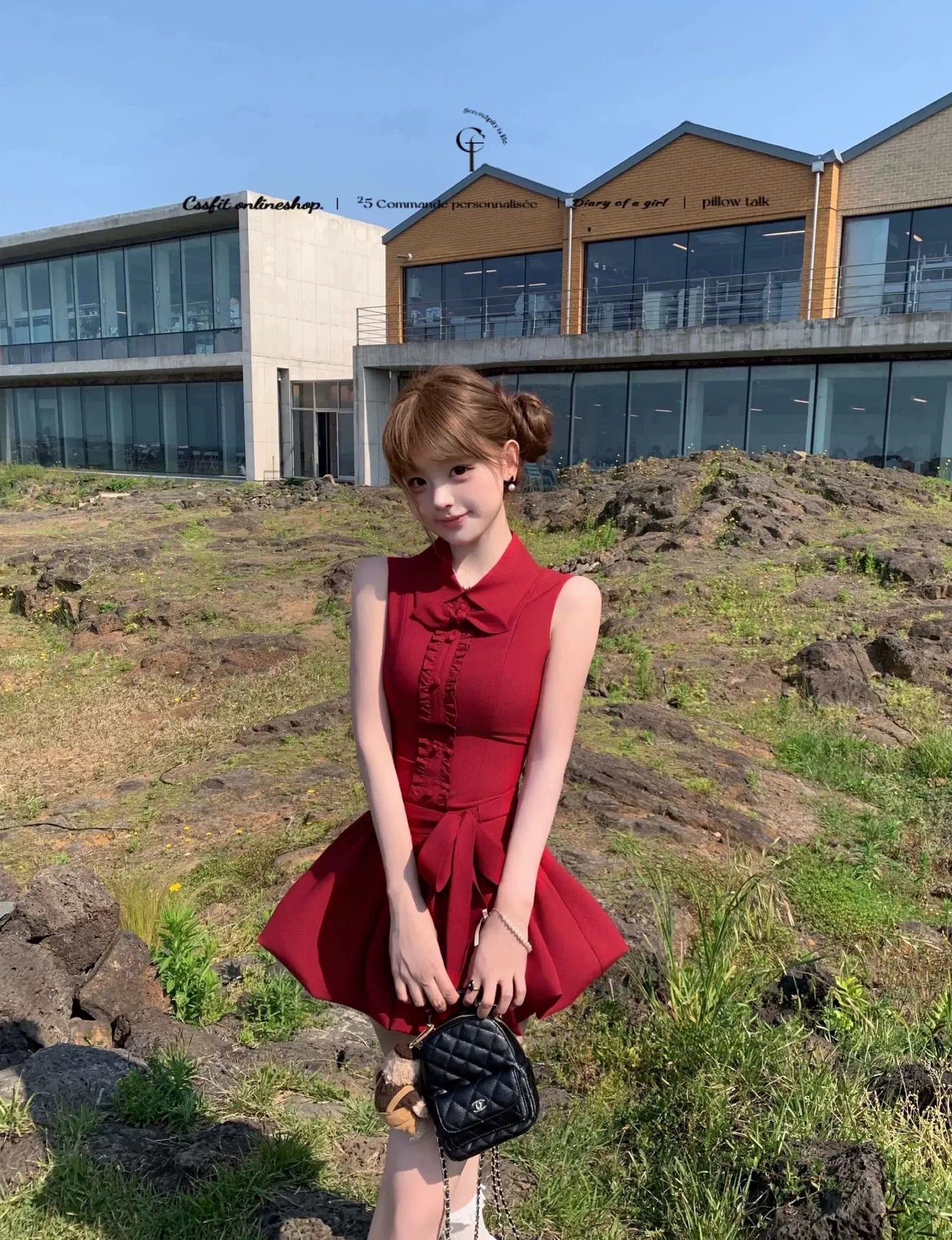 Sleeveless Collar Wine Red Dress