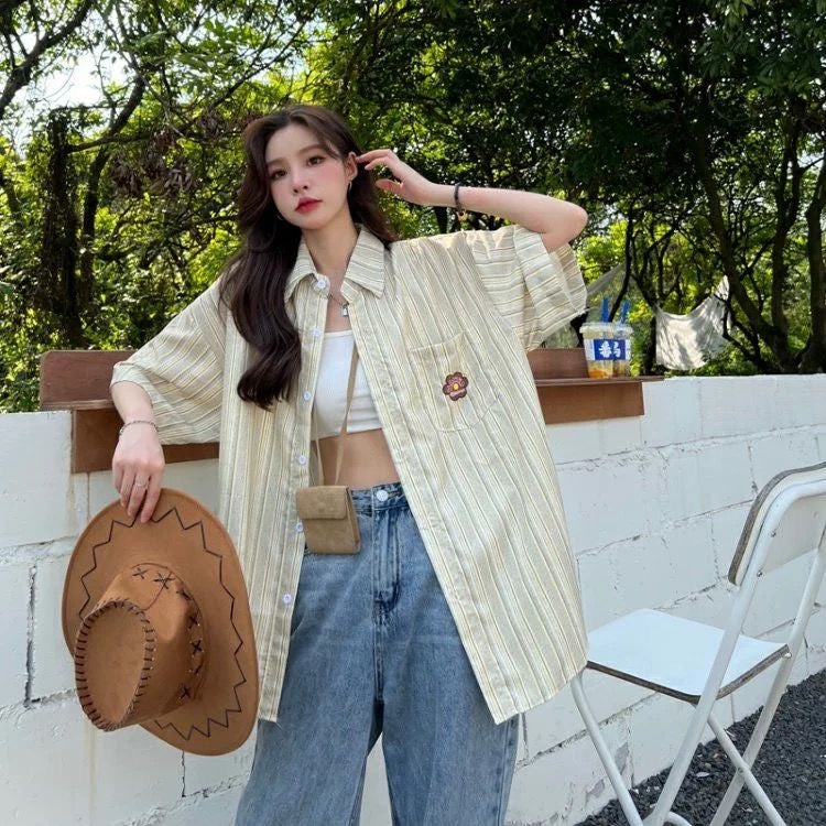Green Stripe Short Sleeve Shirt