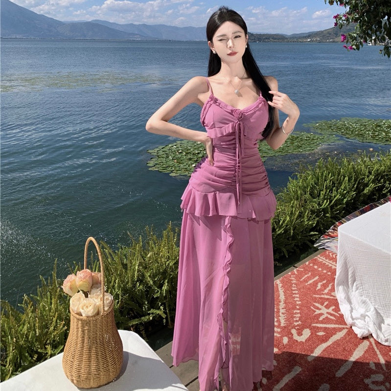Purple Pink Chiffon Long Dress (S, M)