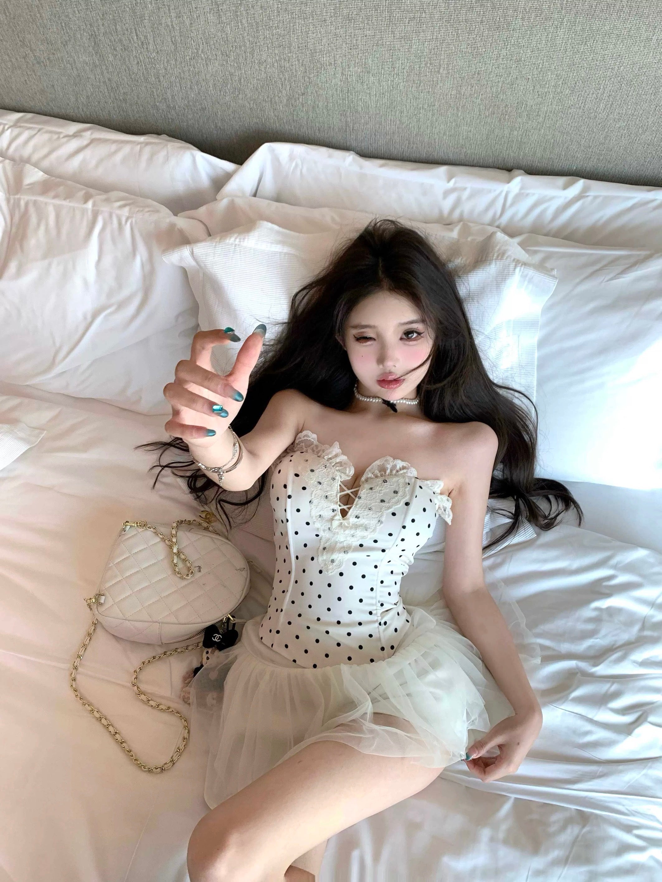 Black Dot White Tube Top