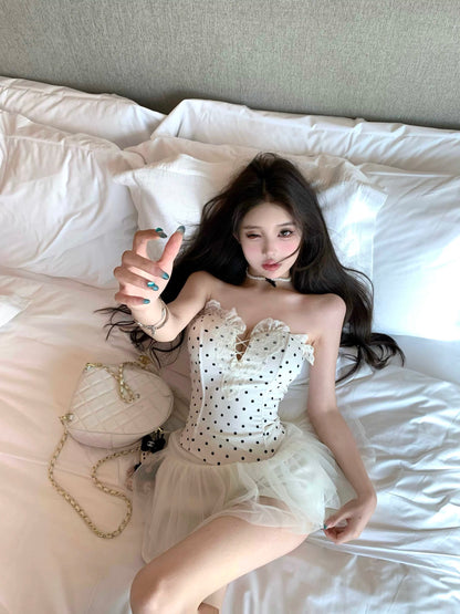 Black Dot White Tube Top