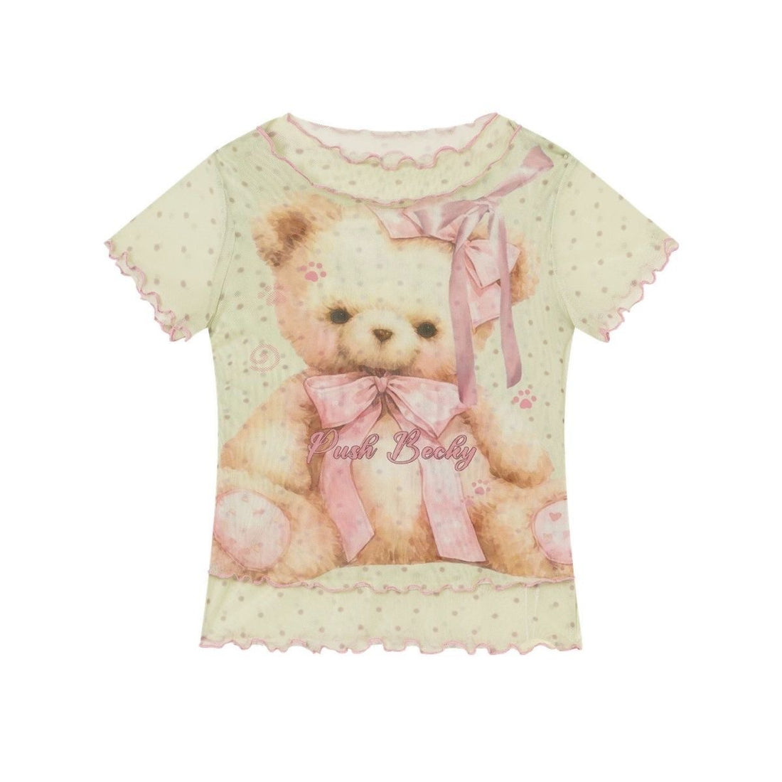 Teddy Pink Ribbon Mesh Top