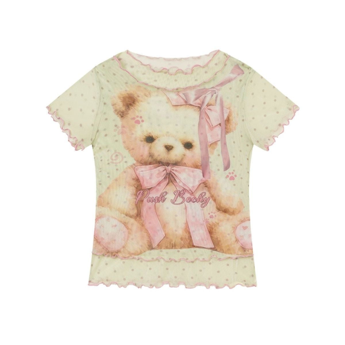 Teddy Pink Ribbon Mesh Top