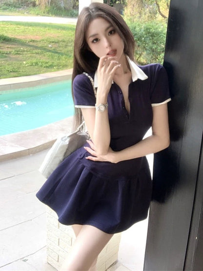 White Collar Navy Mini Dress