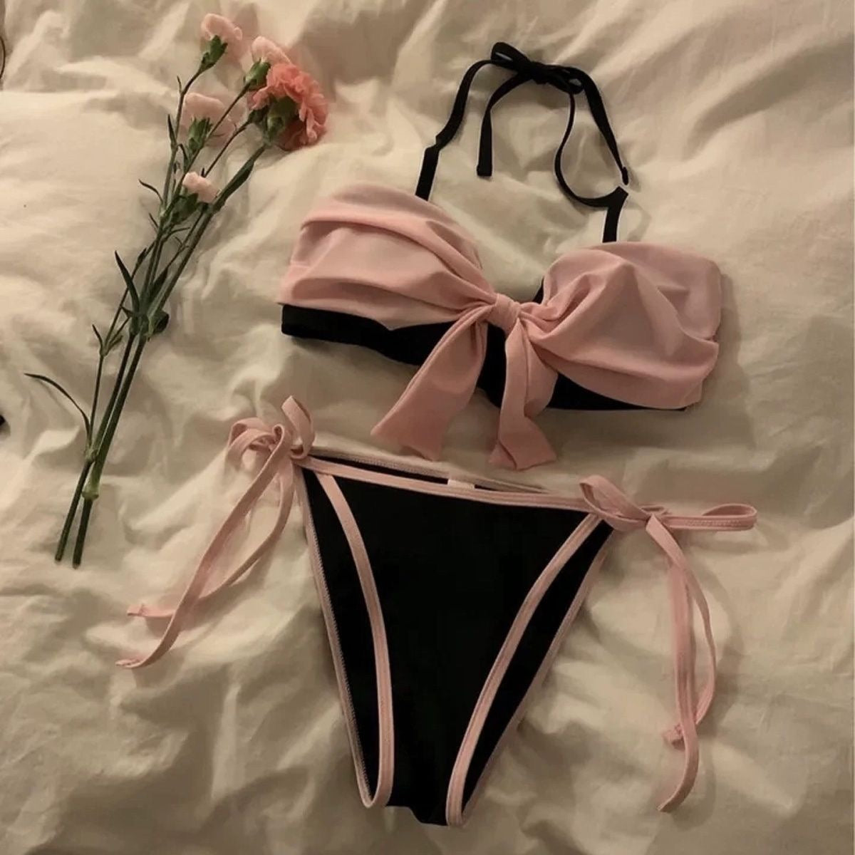 Black Pink Bikini BK21 Three Pieces Set