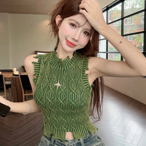 Knitted Sleeveless Top (Green)