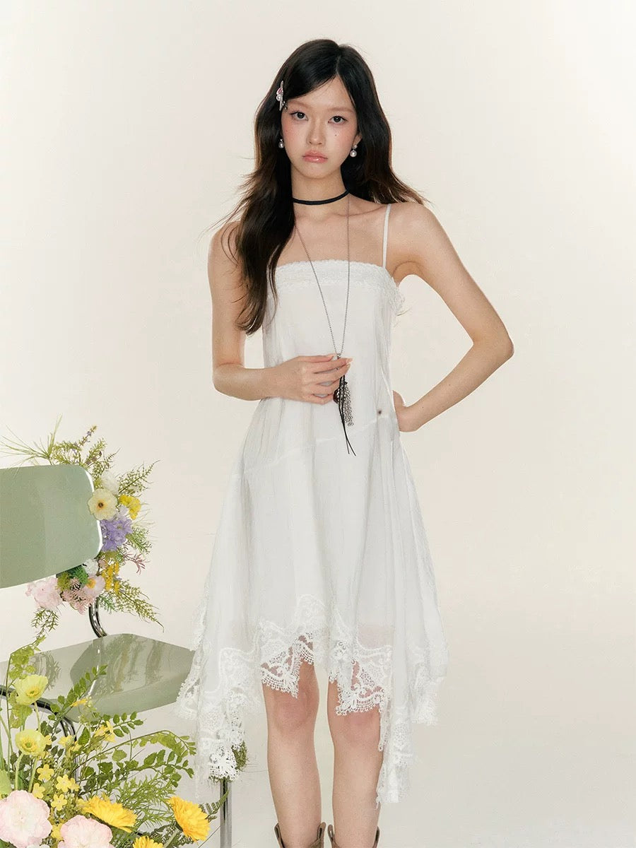 White Unequal Strap Dress