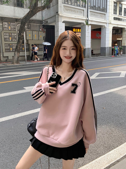 No.7 Long Sleeve Sweater Top (Pink)