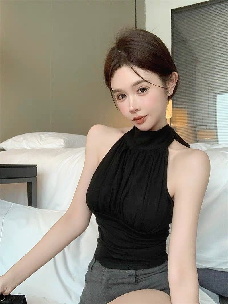 Halter Neck Bareback Top (Khaki, Black)