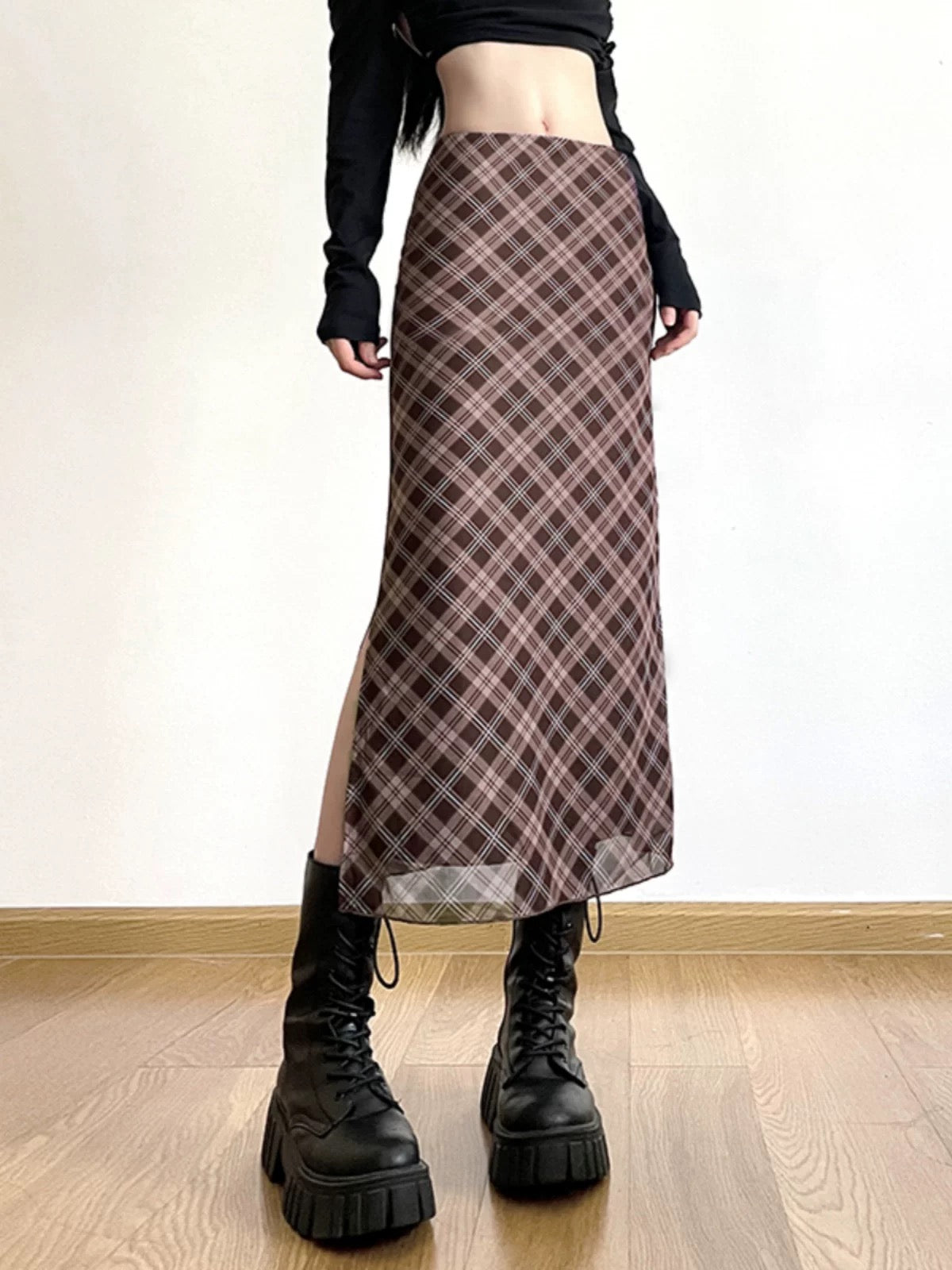 Vintage Grid Mesh Long Skirt (S,M)