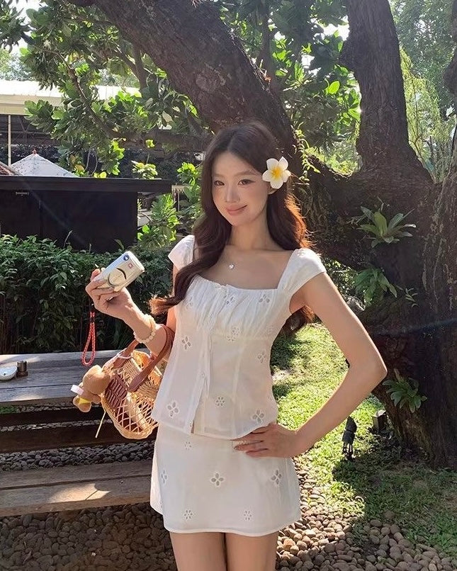 White Top + White Skort Two Piece Set
