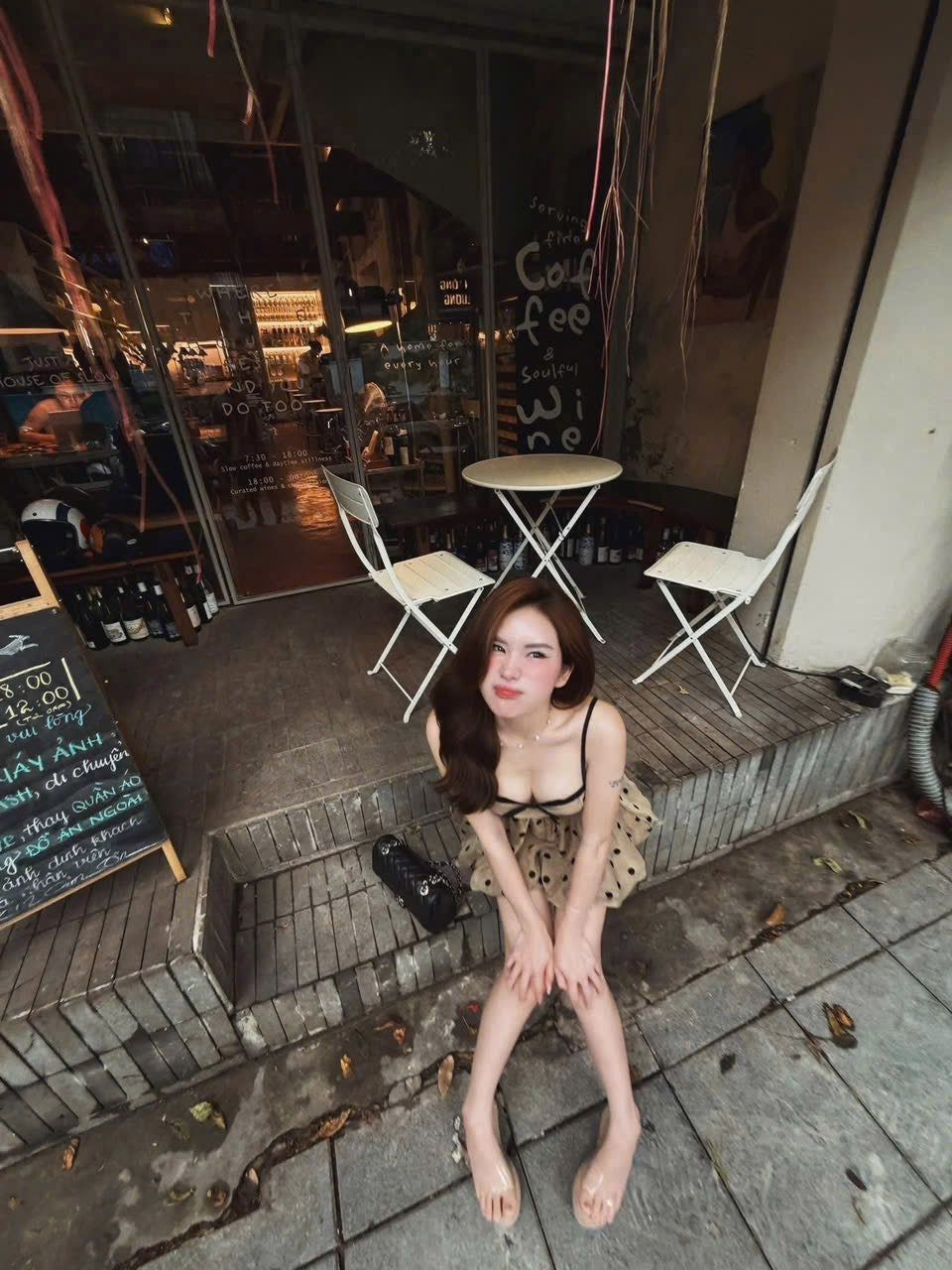 Polka Dot Strap Coffee Tube Top + Inner Shorts