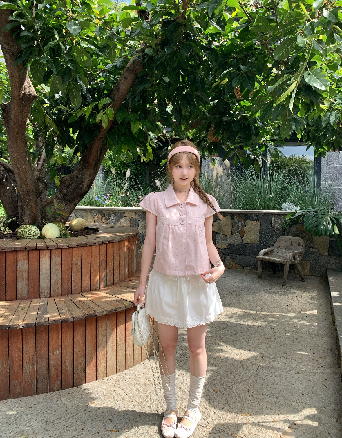 Grey Dot Pink Top (S, M)