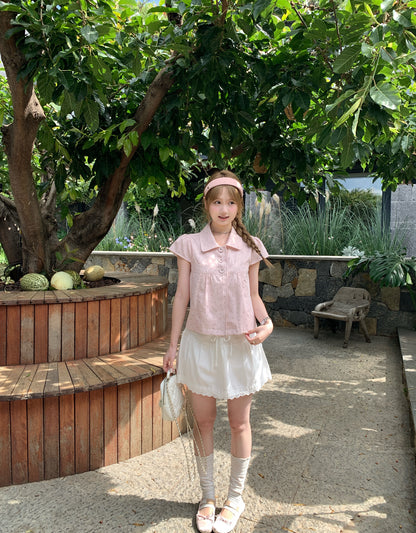 Grey Dot Pink Top (S, M)