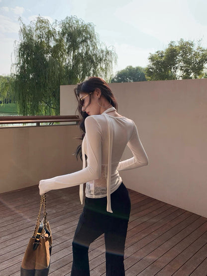 Thin Mix Laces Blink Long Sleeve Top With Strap