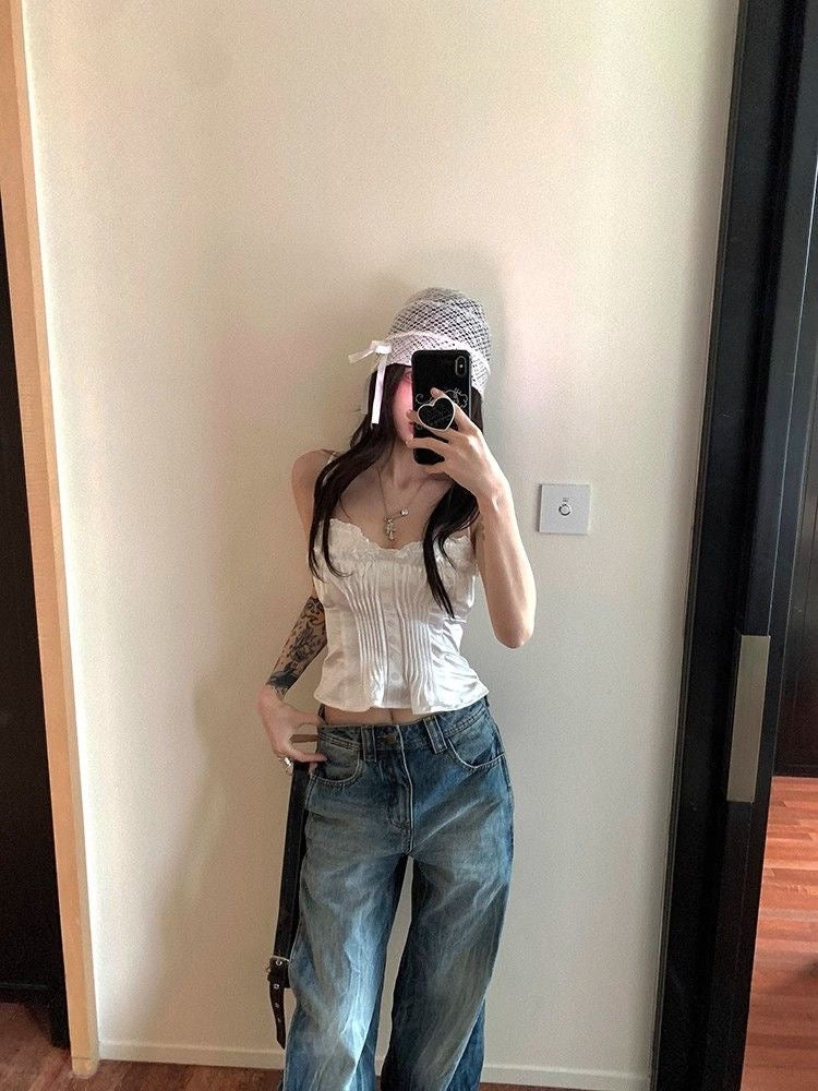 Mix Silk Lace Strap Top