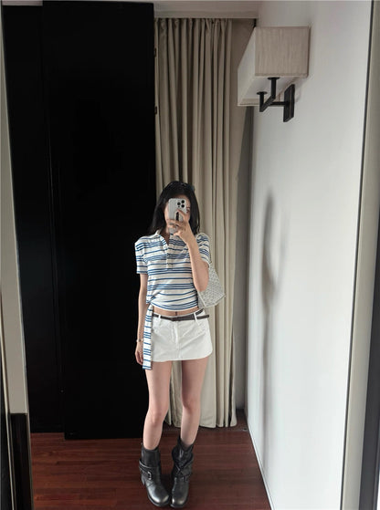 Collar Blue Stripe Top