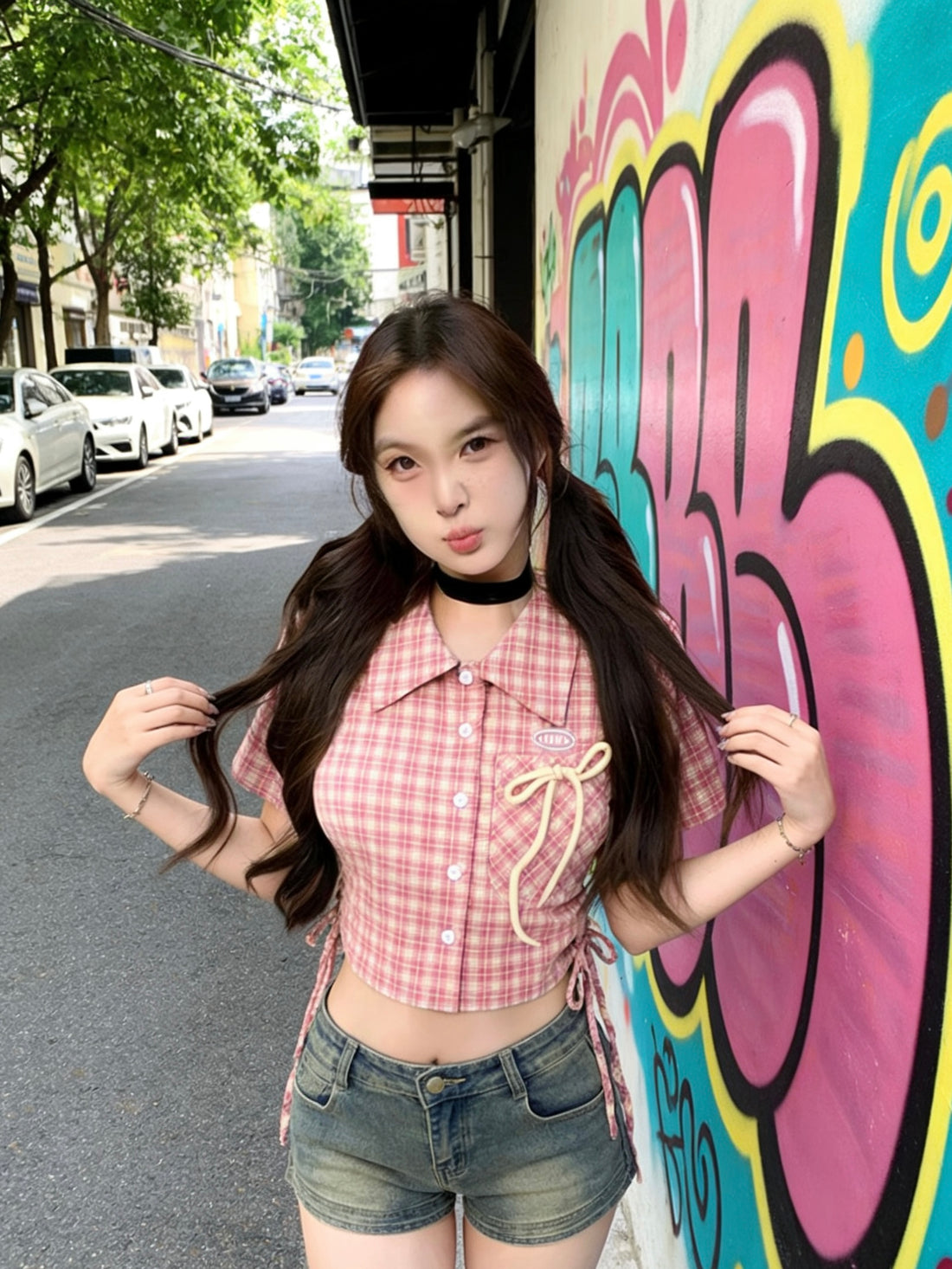 Ribbon Pocket Pink Shirt Top