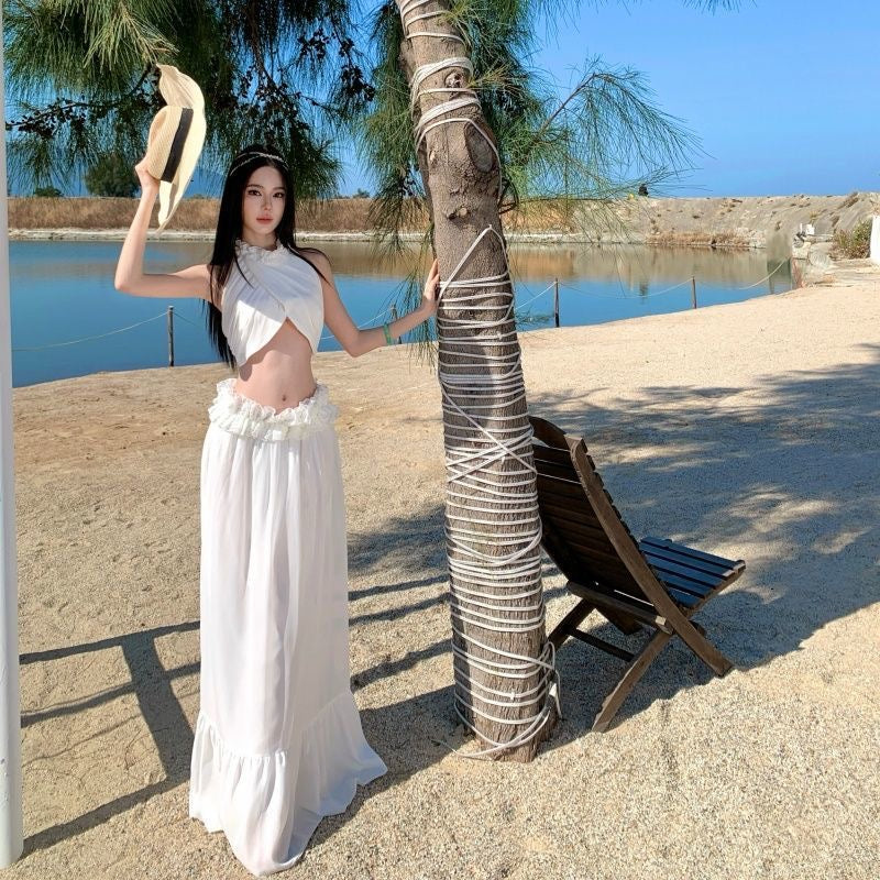 Summer White Chiffon Two Piece Set