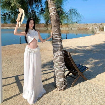 Summer White Chiffon Two Piece Set