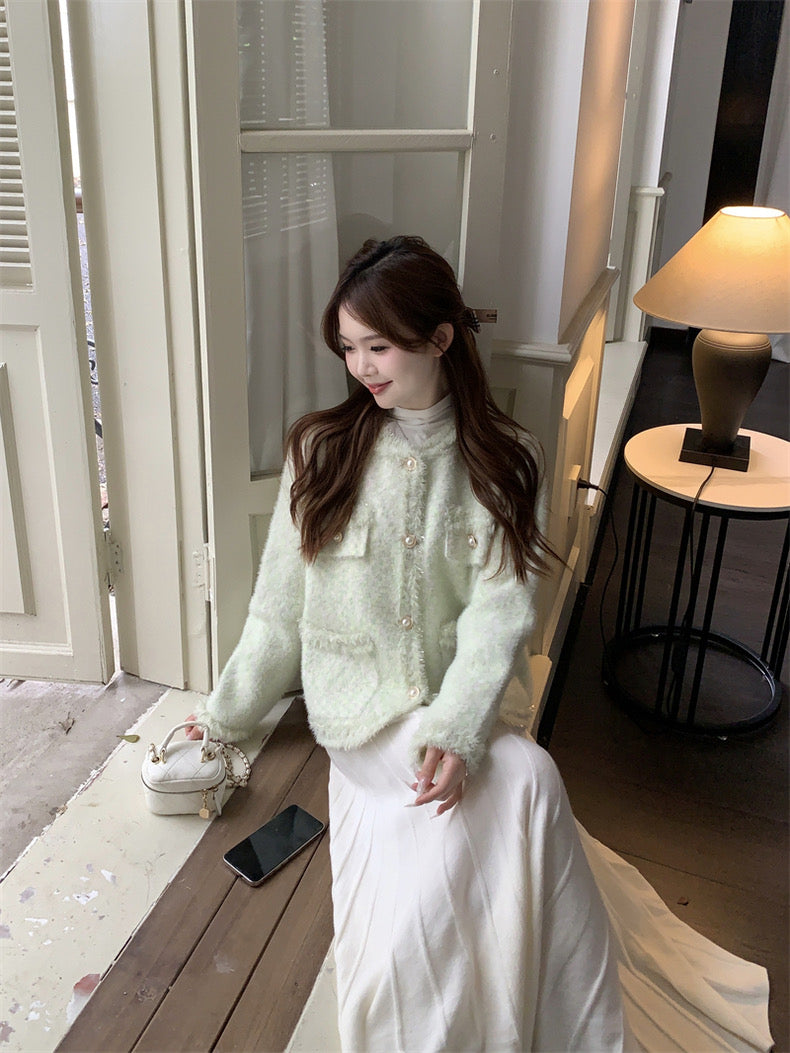 Milky Mint Fuzzy Cardigan Top