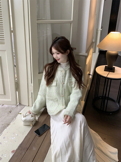 Milky Mint Fuzzy Cardigan Top