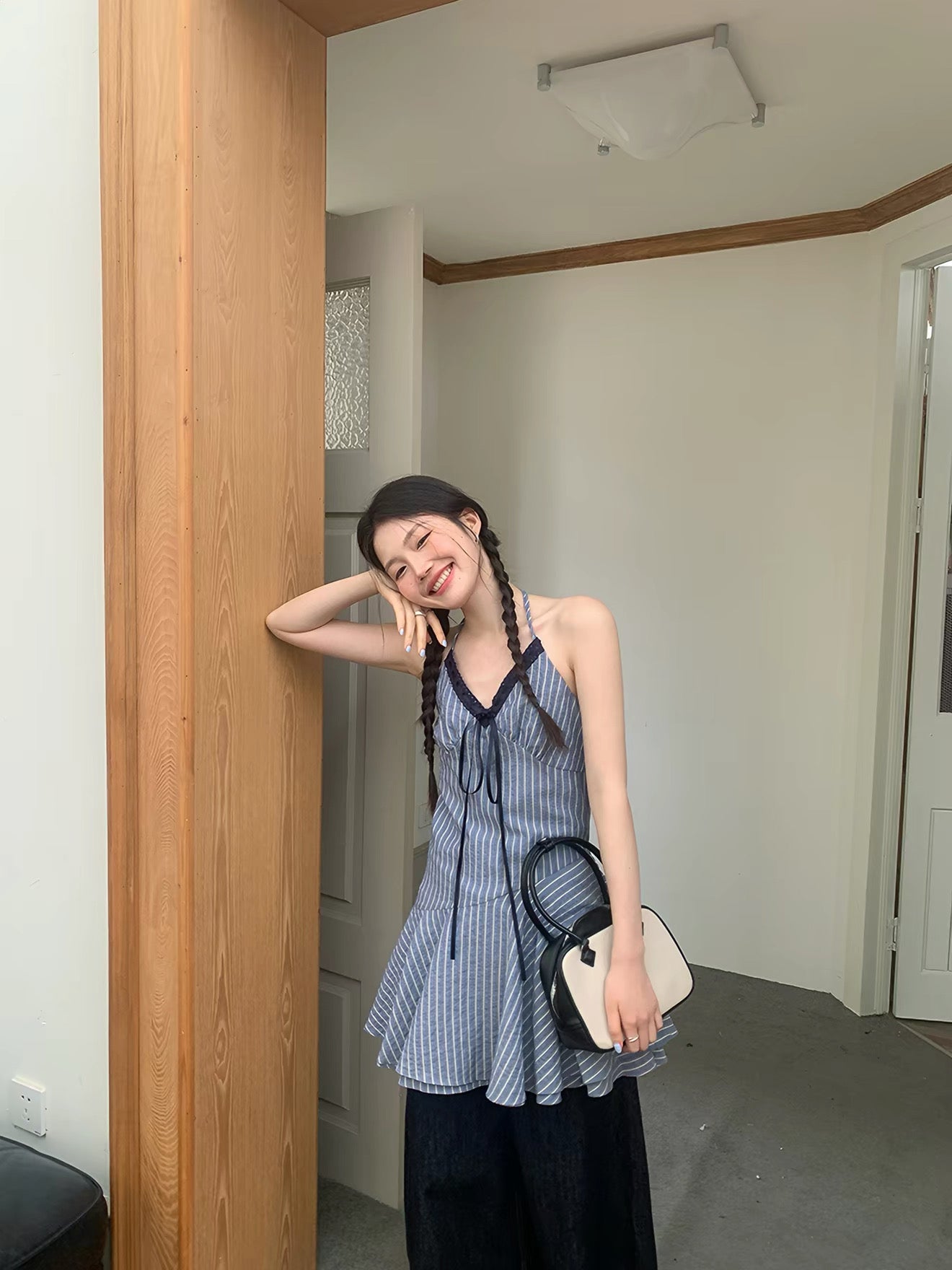 Navy Stripe Strap Mini Dress