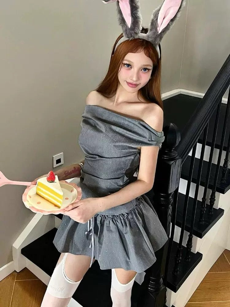 Grey Top + Skirt Two Pieces Set