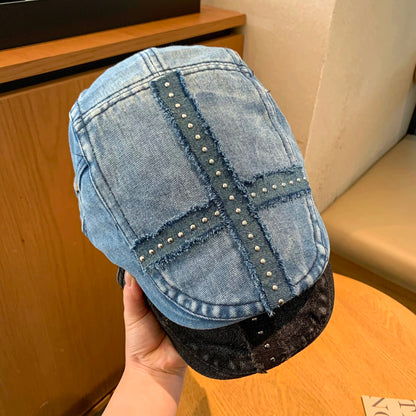 Denim Cross Drawing Hat