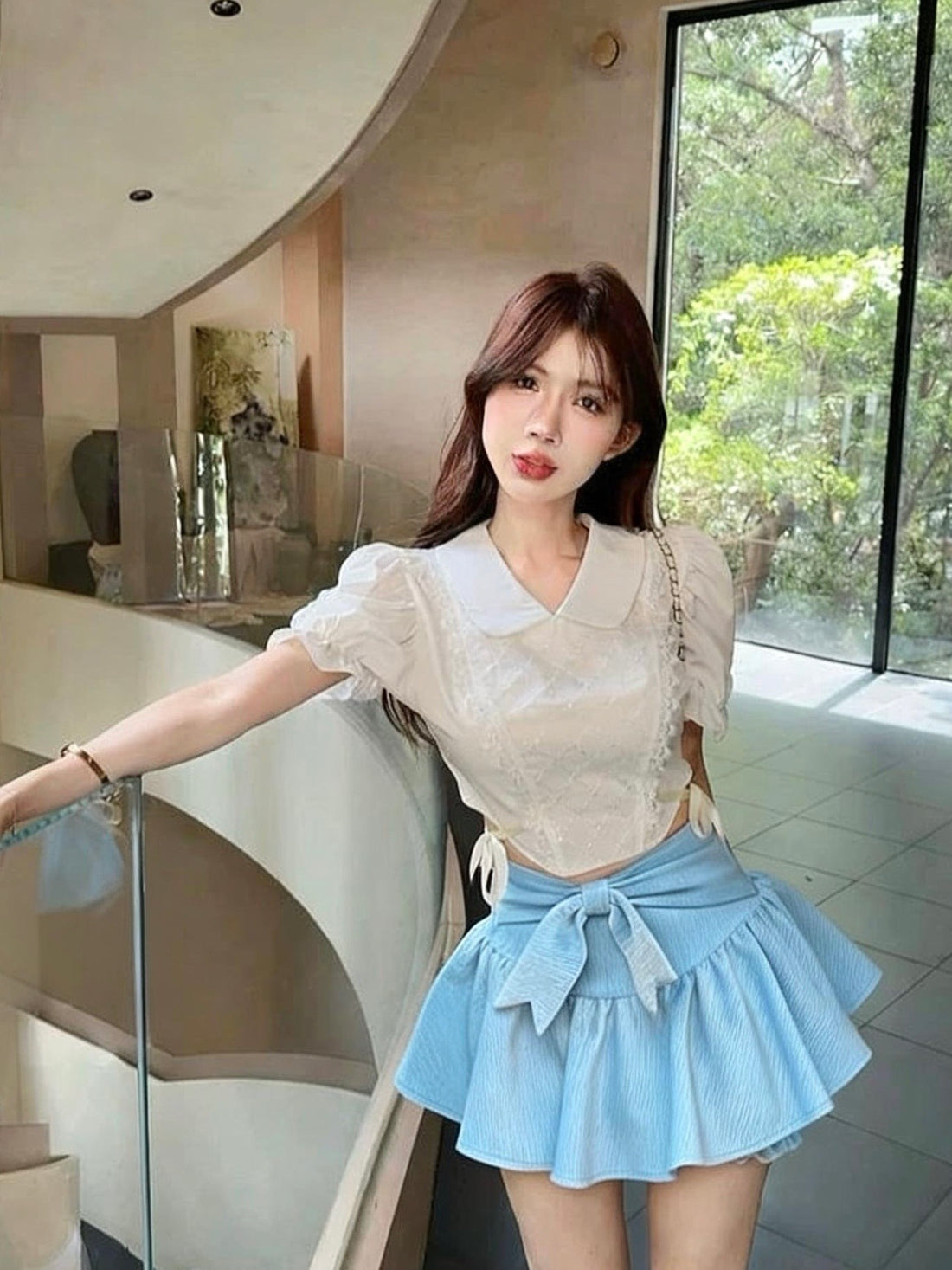 Bow Layered Mini Skirt (Blue, Pink) XS to S