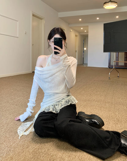 Beige Laces inner + Outer Top Two Piece Set