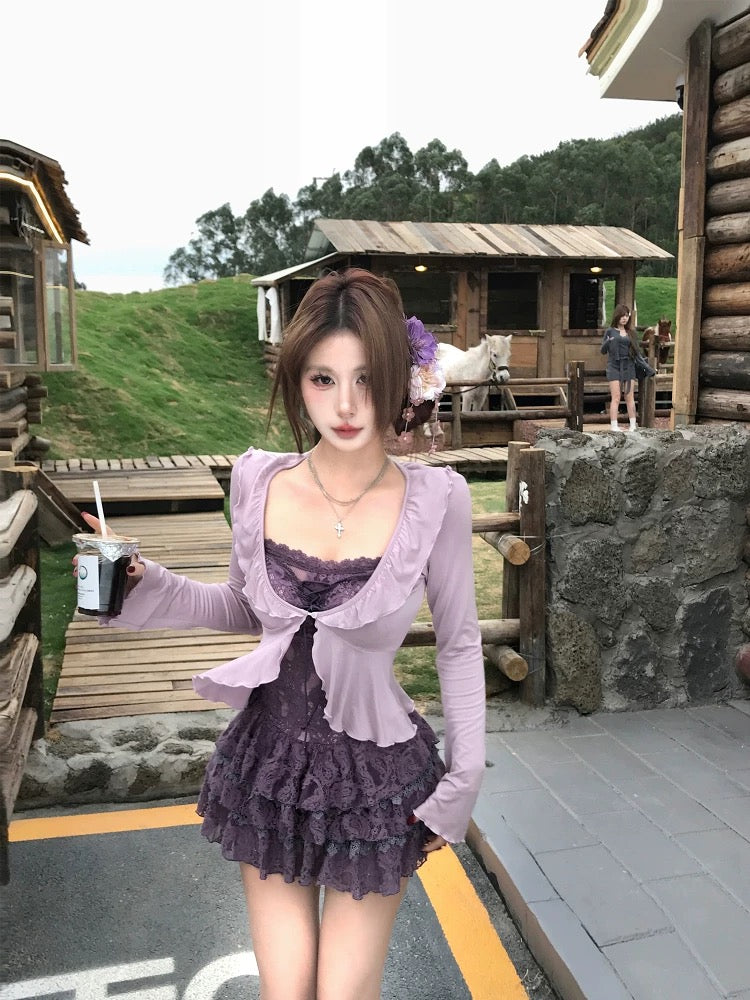 Purple Cardigan + Dress Set