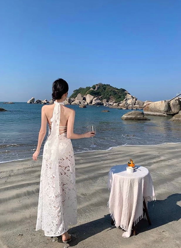 White Embroidery Maxi Long Dress