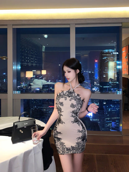 Black Lace Khaki Dress