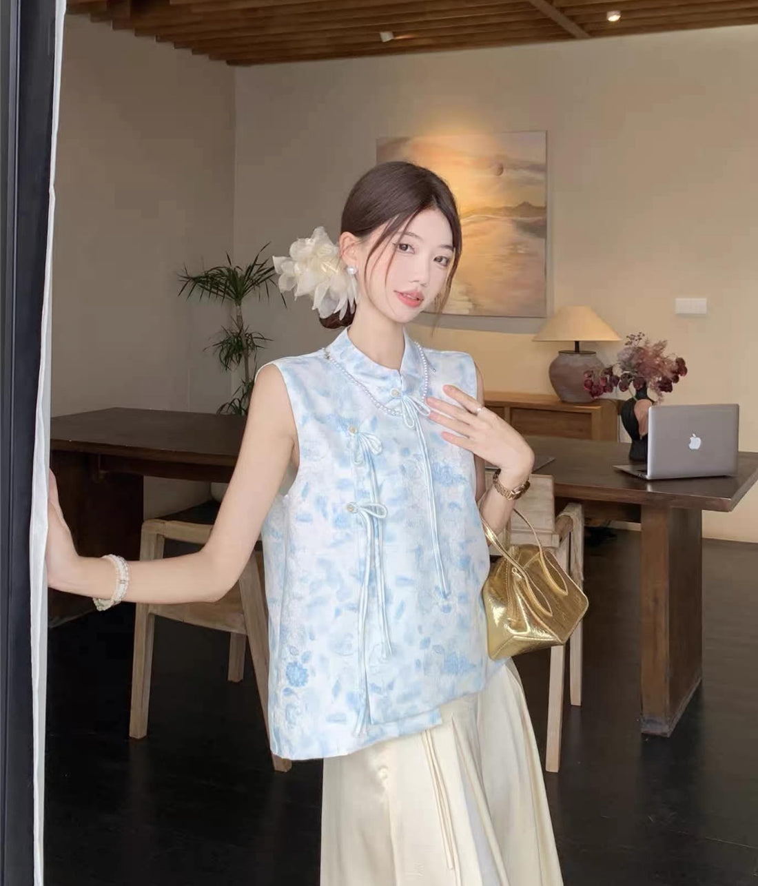 Blue Flo Cheongsam Vest Top