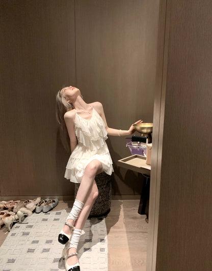 Beige Bareback Layered Dress