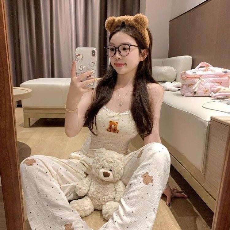 Teddy Strap Top + Pants Two Pieces Set Homewear Pyjamas