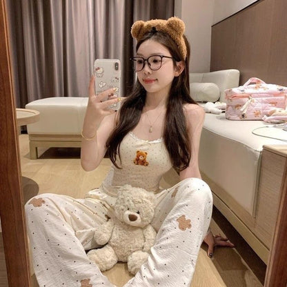 Teddy Strap Top + Pants Two Pieces Set Homewear Pyjamas