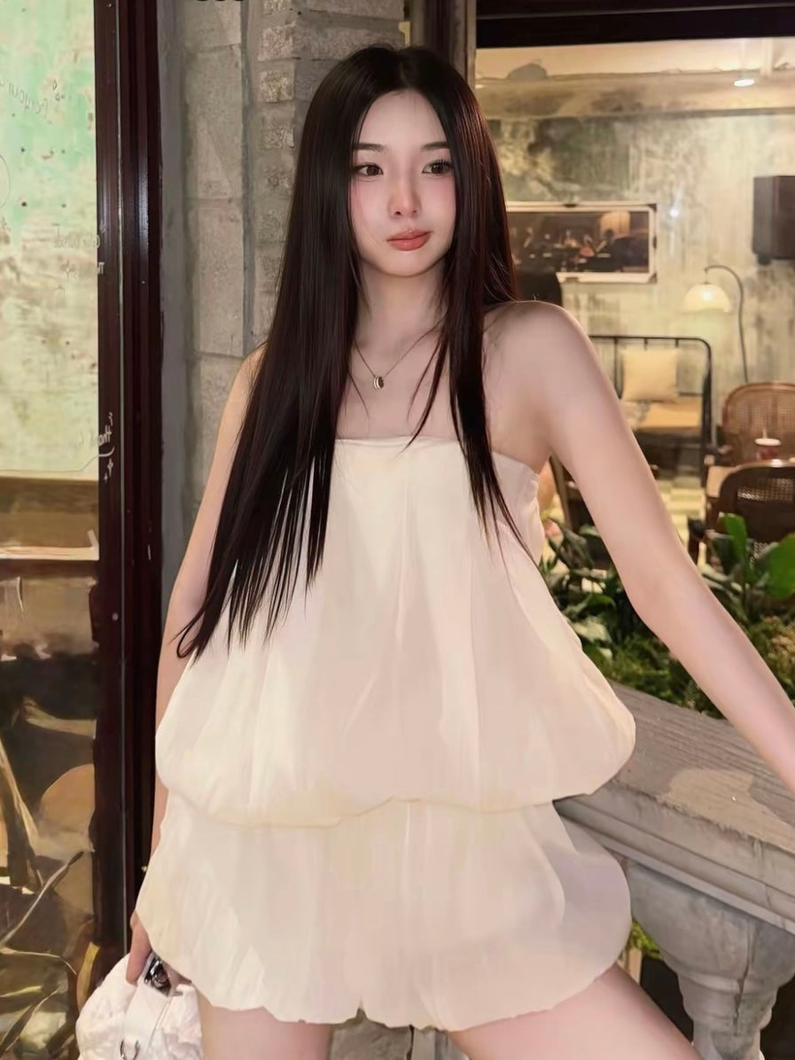 Cream Tube Top + Skort Skirt