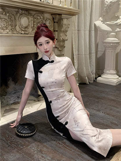 Black Mix Cheongsam CD004 Long Dress