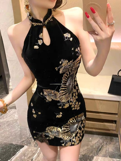 Black Cheongsam CD031 Short Dress (S, M)