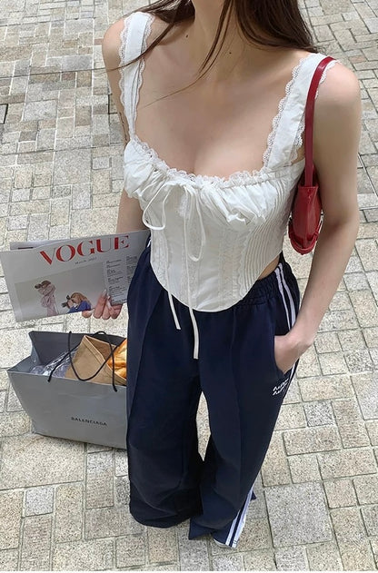 Mix Laces White Vest Top