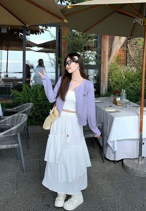 Ribbon Logo Long Sleeve Cardigan Top