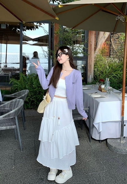 Ribbon Logo Long Sleeve Cardigan Top