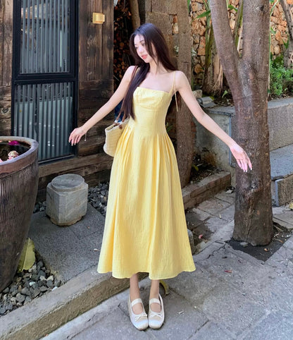 Strap Yellow Long Dress