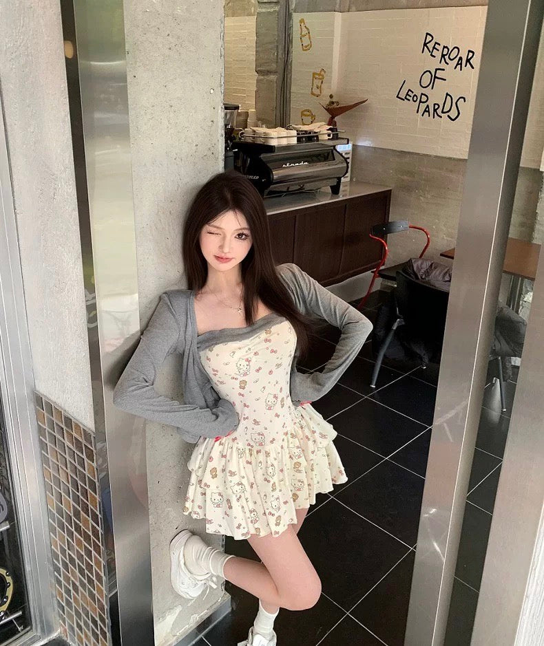 Kitty Tube Dress + Grey Cardigan Set