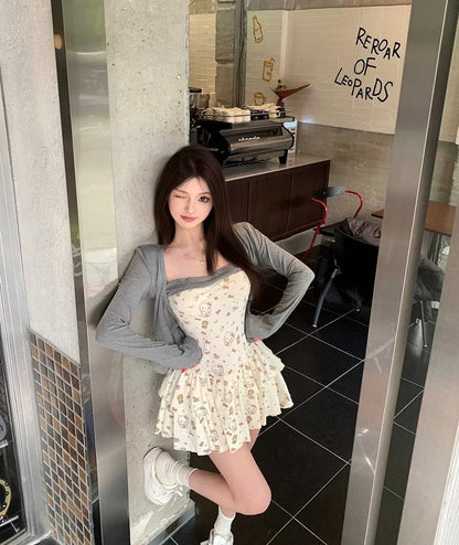 Kitty Tube Dress + Grey Cardigan Set